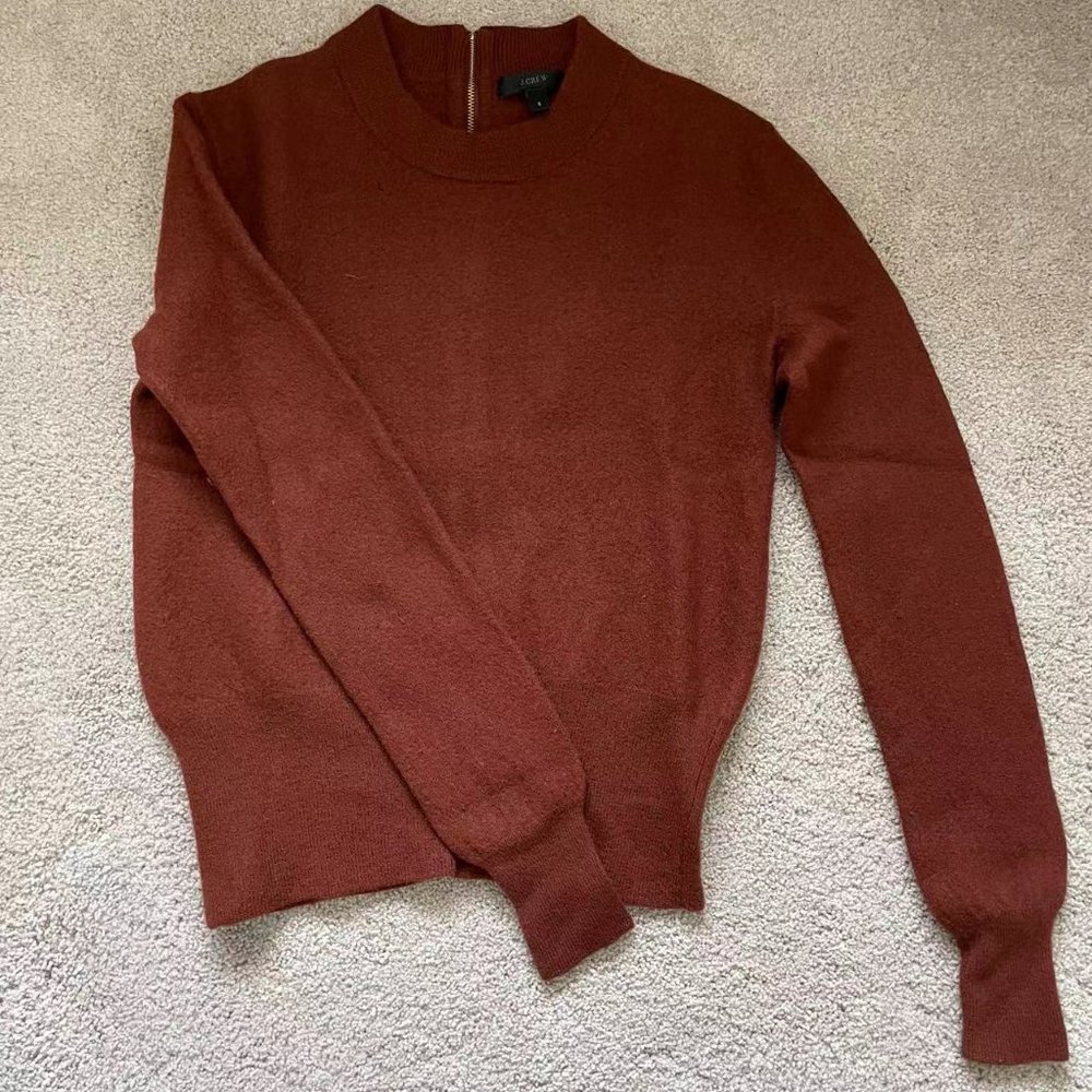 J. Crew Wool Exposed Zip Back Crewneck (Size XS)